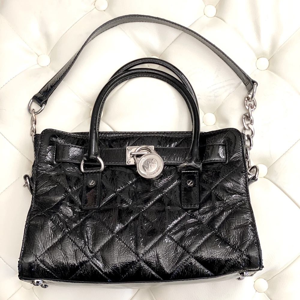 Michael Kors Black Quilted Paten Leather Handbag
